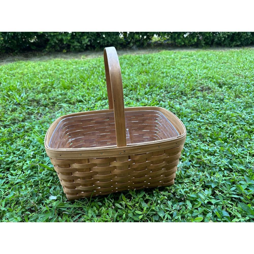 Longaberger 1990 Rectangular Handwoven Basket with Handle and Plastic Liner